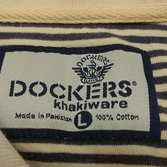 Dockers Khakiware men's short sleeve polo shirt large blue/yellow stripes - Picture 10 of 12